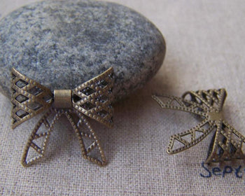 Accessories - 10 Pcs Of Antique Bronze Brass Filigree Bow Tie Knot Charms 20mm A3055