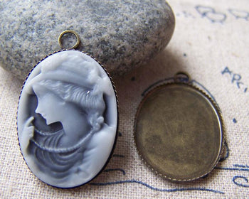 Accessories - 10 Pcs Of Antique Bronze Brass Oval Sawtooth Base Settings Match 18x25mm Cabochon A3199