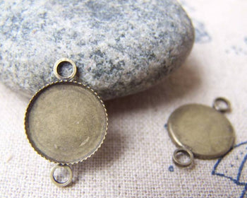 Accessories - 10 Pcs Of Antique Bronze Brass Round Sawtooth Base Settings Connnector Match 12mm Cabochon  A3164