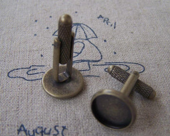 Accessories - 10 Pcs Of Antique Bronze Brass Screw Thread Cuff Links Cufflinks With Round Bezel Setting Match 12mm Cameo A2539