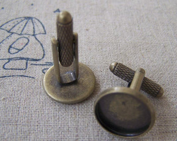 Accessories - 10 Pcs Of Antique Bronze Brass Screw Thread Cuff Links With Round Bezel Setting Match 14mm Cameo A2614