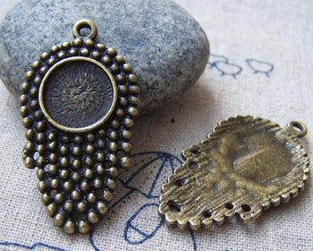 Base Setting - 10 pcs Antique Bronze Buddha Hand Base Pendant 12mm Cabochon A3155