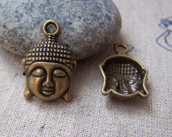 Accessories - 10 Pcs Of Antique Bronze Buddha Head Charms 15x22mm A722