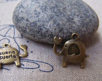 Birds, Pets & Animals - 10 pcs Antique Bronze Buena Suerte Elephant Charms  A3871