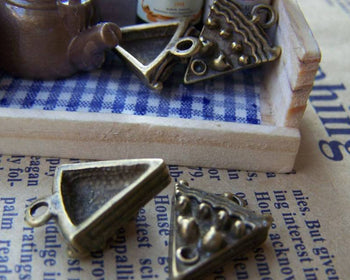 Accessories - 10 Pcs Of Antique Bronze Cake Slice Charms 14x15mm A1467