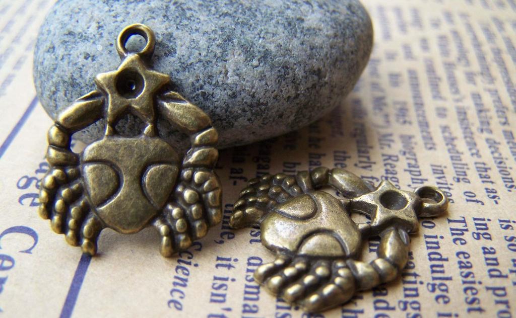 Accessories - 10 Pcs Of Antique Bronze Cancer Crabs Constellation Charms 18x22mm A891