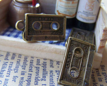 Accessories - 10 Pcs Of Antique Bronze Cassette Tape Charms 12x20mm A1478