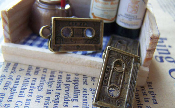 Accessories - 10 Pcs Of Antique Bronze Cassette Tape Charms 12x20mm A1478