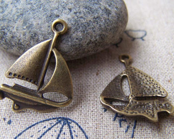 Accessories - 10 Pcs Of Antique Bronze Catamaran Sailing Boat Charms 18x23mm A949