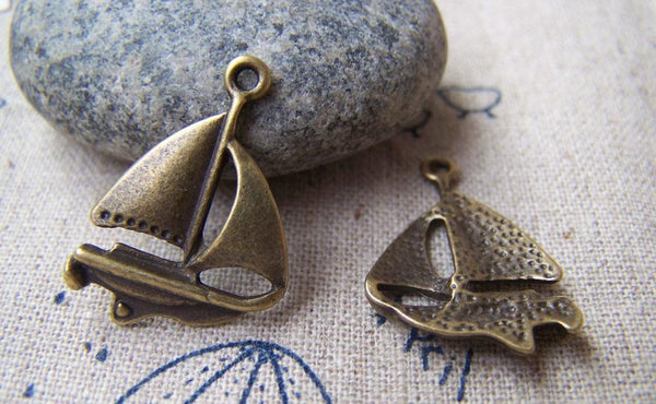 Accessories - 10 Pcs Of Antique Bronze Catamaran Sailing Boat Charms 18x23mm A949