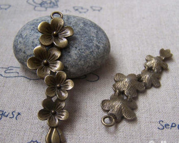 Accessories - 10 Pcs Of Antique Bronze Chinese Plum Blossom Flower Charms Pendants 15x57mm  A2877