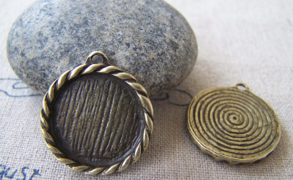 Accessories - 10 Pcs Of Antique Bronze Coiled Edge Base Settings Pendant Match 16mm Cabochon A2449