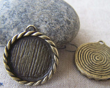 Accessories - 10 Pcs Of Antique Bronze Coiled Edge Base Settings Pendant Match 16mm Cabochon A2449