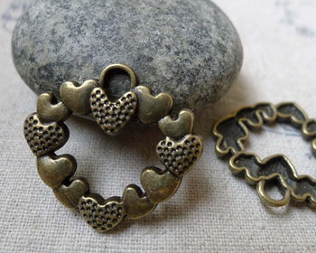 Accessories - 10 Pcs Of Antique Bronze Connecting Heart Charms 20x22mm A6034