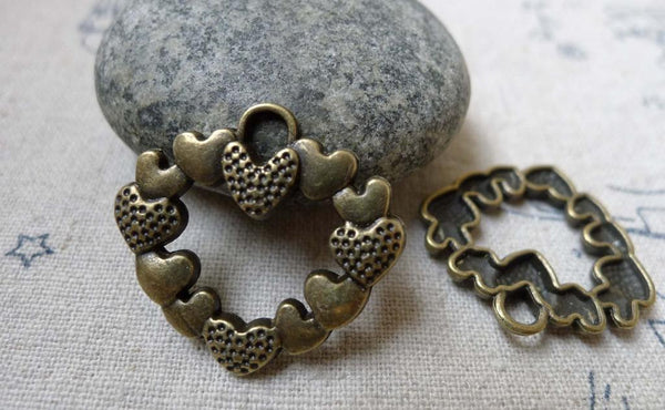 Accessories - 10 Pcs Of Antique Bronze Connecting Heart Charms 20x22mm A6034