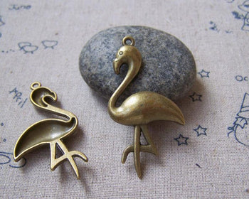 Accessories - 10 Pcs Of Antique Bronze Crane Bird Charms 25x46mm A5071