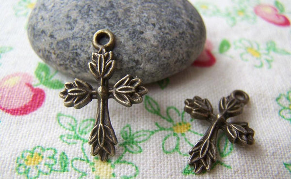 Accessories - 10 Pcs Of Antique Bronze Cross Charms 17x26mm A3917