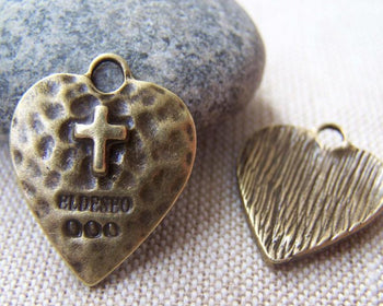 Accessories - 10 Pcs Of Antique Bronze Cross Heart Charms 19x21mm A1273