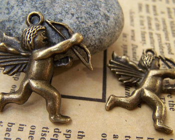 Accessories - 10 Pcs Of Antique Bronze Cupid Charms Pendants 26x26mm A715