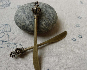 Accessories - 10 Pcs Of Antique Bronze Dinner Crown Knife Charms 8x60mm  A6530