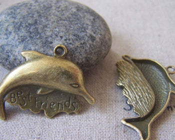 Accessories - 10 Pcs Of Antique Bronze Dolphin Charms 20x35mm A4147