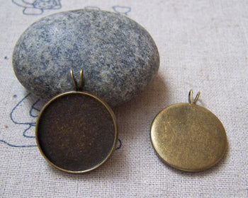 Accessories - 10 Pcs Of Antique Bronze Double Loops Round Cabochon Bases Match 20mm Cab A5056