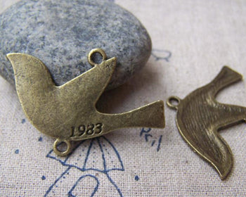 Birds, Pets & Animals - 10 pcs Antique Bronze 1983 Dove Bird Connector Charms 25x40mm A280