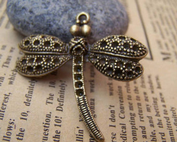 Accessories - 10 Pcs Of Antique Bronze Dragonfly Charms Pendants 35x37mm A1818