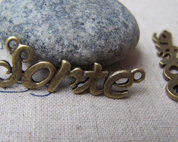 Accessories - 10 Pcs Of Antique Bronze English Word Sorte Connector Charms 12x37mm A518