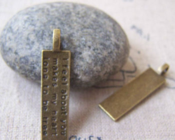 Accessories - 10 Pcs Of Antique Bronze English Words Rectangular Charms 8x32mm A4304