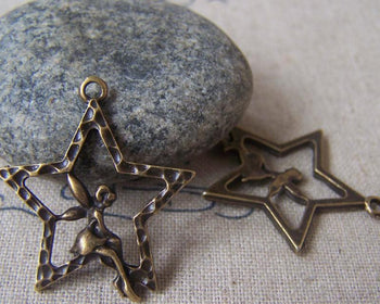 Accessories - 10 Pcs Of Antique Bronze Fairy Angel Star Charms 25x28mm A4556