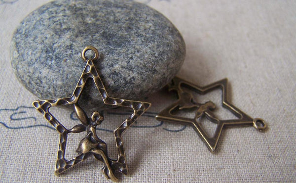 Accessories - 10 Pcs Of Antique Bronze Fairy Angel Star Charms 25x28mm A4556