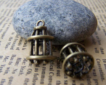 People, Profession & Hobby - 10 pcs Antique Bronze 3D Bird Cage Charms 11x15mm  A154