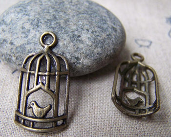 Accessories - 10 Pcs Of Antique Bronze Filigree Bird Cage Charms 13x26mm A161