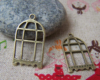 Accessories - 10 Pcs Of Antique Bronze Filigree Bird Cage Charms 15x23mm A163