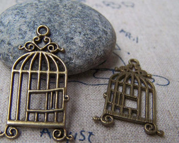 Accessories - 10 Pcs Of Antique Bronze Filigree Bird Cage Charms 17x33mm A151