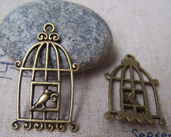 Accessories - 10 Pcs Of Antique Bronze Filigree Bird Cage Charms 20x34mm A153