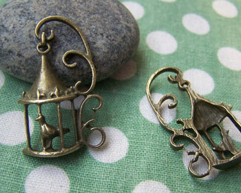 Accessories - 10 Pcs Of Antique Bronze Filigree Bird Cage Charms 20x34mm A2851