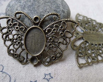 Accessories - 10 Pcs Of Antique Bronze Filigree Butterfly Oval Cameo Base Bezel Settings Match 10x14mm Cabochon  A6105