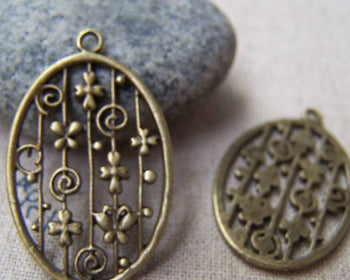 Accessories - 10 Pcs Of Antique Bronze Filigree Butterfly Oval Ring Charms Pendants  22x35mm A3379