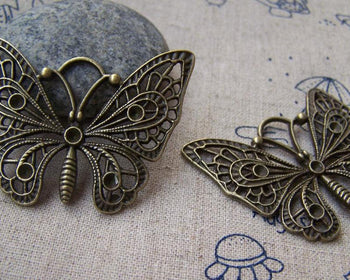 Accessories - 10 Pcs Of Antique Bronze Filigree Butterfly Pendants 35x48mm A736