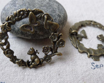 Accessories - 10 Pcs Of Antique Bronze Filigree Butterfly Ring Pendants Back Loop  33mm A6660