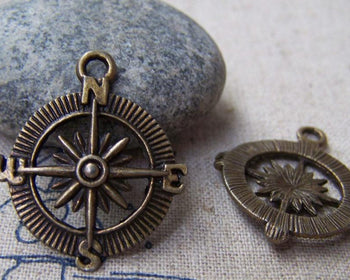 Accessories - 10 Pcs Of Antique Bronze Filigree Compass Charms Pendants 25mm A1278