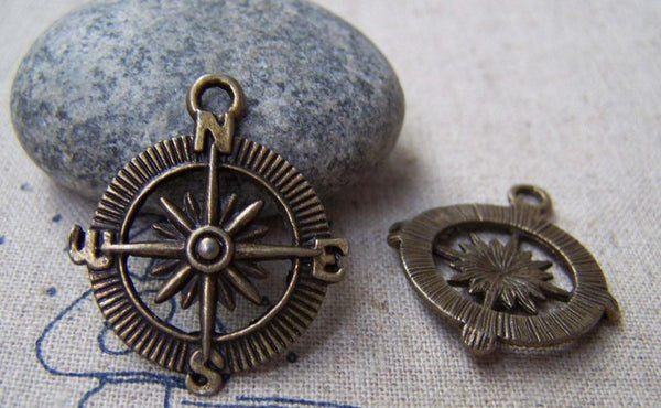 Accessories - 10 Pcs Of Antique Bronze Filigree Compass Charms Pendants 25mm A1278