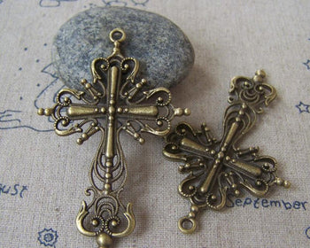 Accessories - 10 Pcs Of Antique Bronze Filigree Cross Pendants Charms 42x63mm A4518