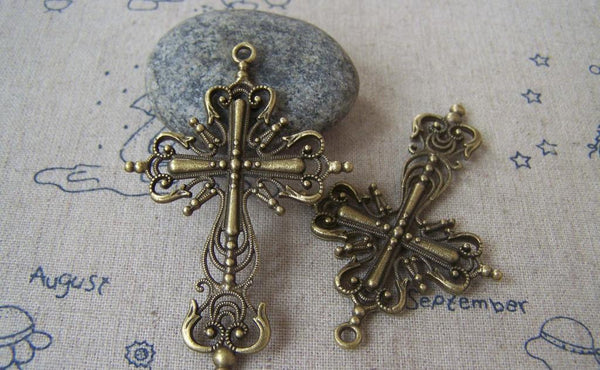 Accessories - 10 Pcs Of Antique Bronze Filigree Cross Pendants Charms 42x63mm A4518