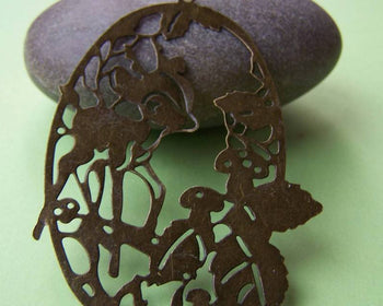 Accessories - 10 Pcs Of Antique Bronze Filigree Deer Oval Embellishment 46x64mm A3989