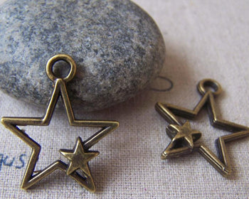 Accessories - 10 Pcs Of Antique Bronze Filigree Double Star Charms 22x26mm A4365