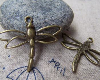 Accessories - 10 Pcs Of Antique Bronze Filigree Dragonfly Charms Pendants 27x33mm A1815
