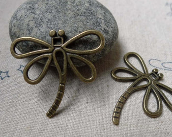 Accessories - 10 Pcs Of Antique Bronze Filigree Dragonfly Charms Pendants 28x30mm A6029